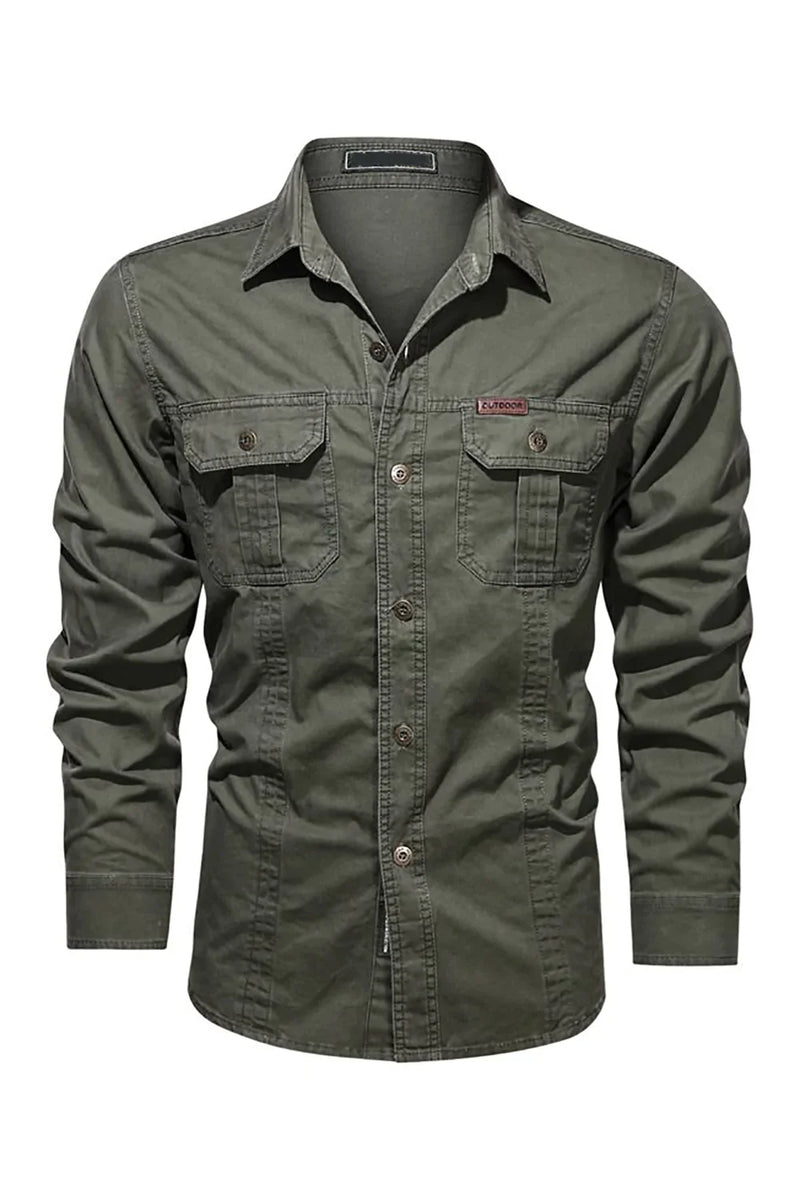 Load image into Gallery viewer, Men&#39;s Workwear Long Sleeve Army Green Plus Size Shirt