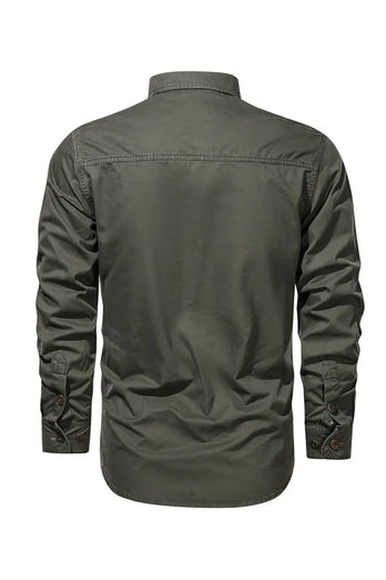 Men's Workwear Long Sleeve Army Green Plus Size Shirt