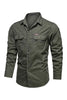 Load image into Gallery viewer, Men&#39;s Workwear Long Sleeve Army Green Plus Size Shirt