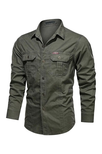 Men's Workwear Long Sleeve Army Green Plus Size Shirt