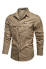 Load image into Gallery viewer, Men&#39;s Workwear Long Sleeve Army Green Plus Size Shirt