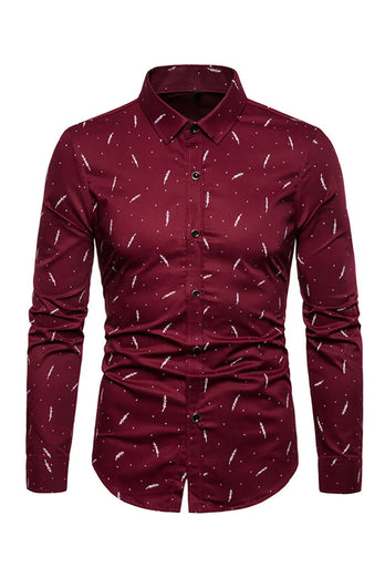 Feather Print Men's Long Sleeve Plus Size Shirt