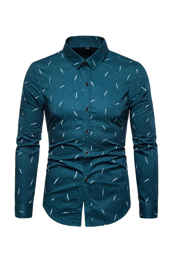 Feather Print Men's Long Sleeve Plus Size Shirt