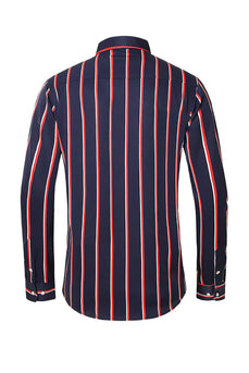 Black Red Striped Plus Size Men's Long Sleeve Shirt