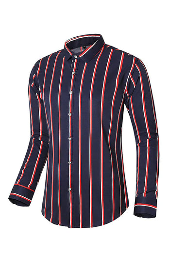 Black Red Striped Plus Size Men's Long Sleeve Shirt