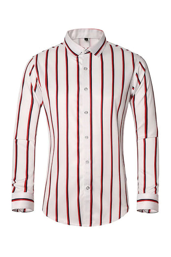 Black Red Striped Plus Size Men's Long Sleeve Shirt