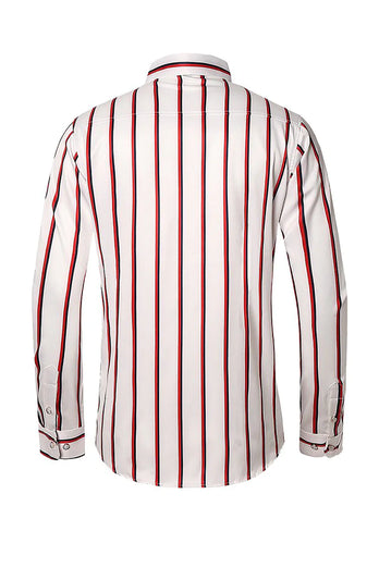 Black Red Striped Plus Size Men's Long Sleeve Shirt