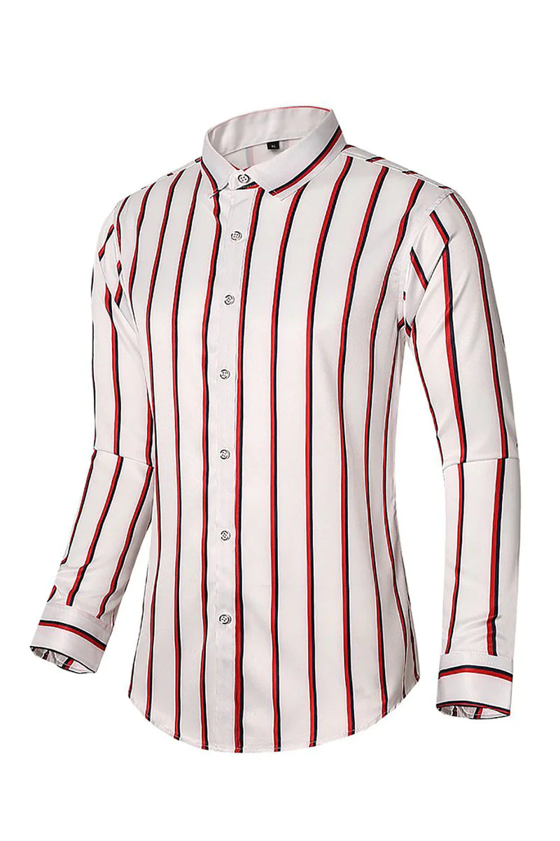 Load image into Gallery viewer, Black Red Striped Plus Size Men&#39;s Long Sleeve Shirt