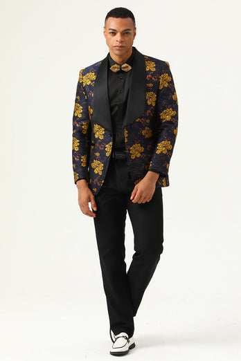 Yellow Flower Shawl Lapel Jacquard Men's Prom Blazer