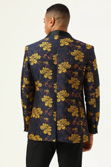 Yellow Flower Shawl Lapel Jacquard Men's Prom Blazer