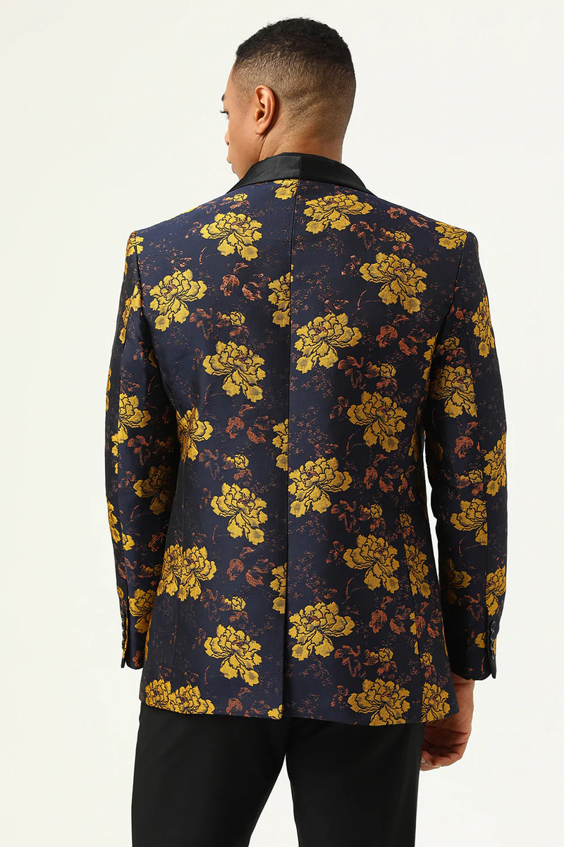 Load image into Gallery viewer, Yellow Flower Shawl Lapel Jacquard Men&#39;s Prom Blazer