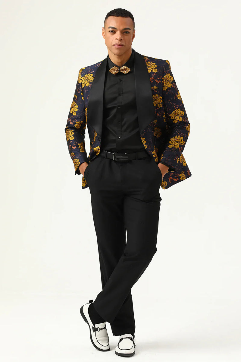 Load image into Gallery viewer, Yellow Flower Shawl Lapel Jacquard Men&#39;s Prom Blazer