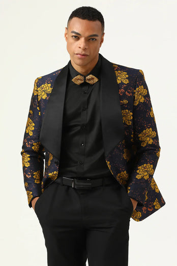 Yellow Flower Shawl Lapel Jacquard Men's Prom Blazer