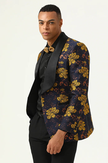 Yellow Flower Shawl Lapel Jacquard Men's Prom Blazer