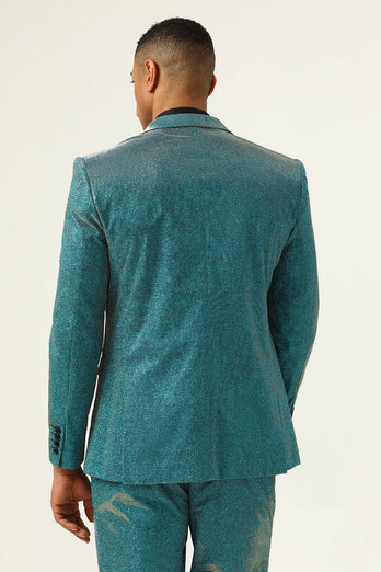 Glitter Peacock Blue Peak Lapel 2 Piece Men's Suits