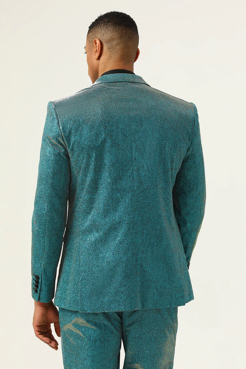 Load image into Gallery viewer, Glitter Peacock Blue Peak Lapel 2 Piece Men&#39;s Suits