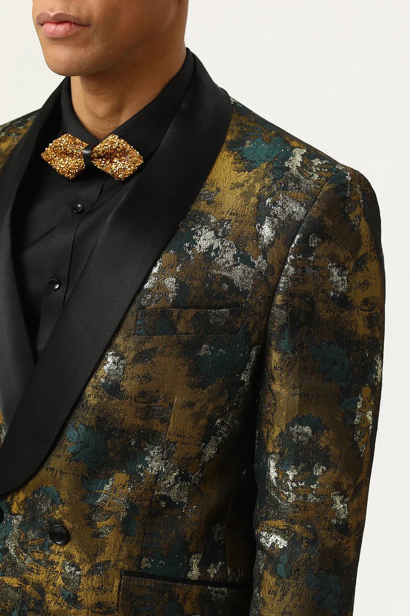 Load image into Gallery viewer, Yellow Jacquard Double Breasted Shawl Lapel Men&#39;s Prom Blazer