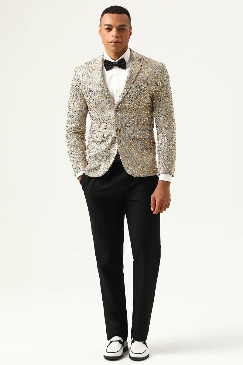 Load image into Gallery viewer, Sparkly Champagne Sequins Notched Lapel Men&#39;s Prom Blazer