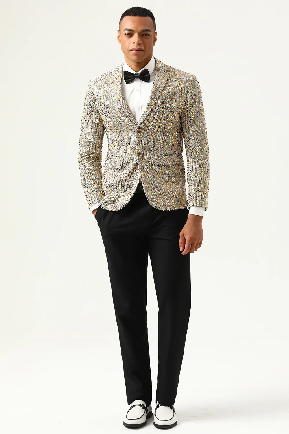 Sparkly Champagne Sequins Notched Lapel Men's Prom Blazer