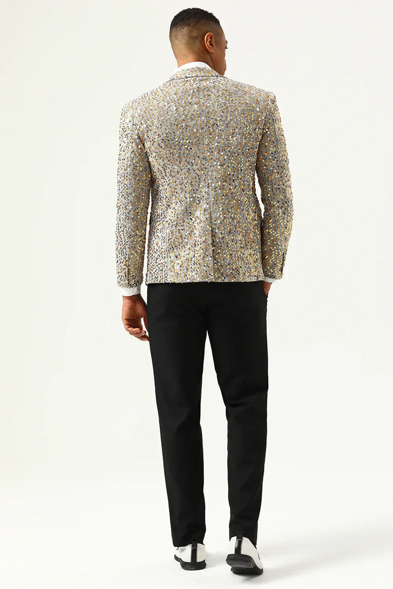 Load image into Gallery viewer, Sparkly Champagne Sequins Notched Lapel Men&#39;s Prom Blazer