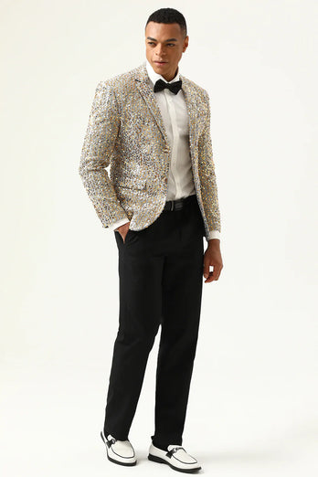 Sparkly Champagne Sequins Notched Lapel Men's Prom Blazer