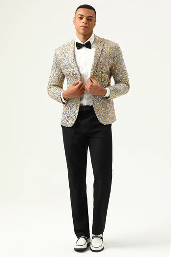 Sparkly Champagne Sequins Notched Lapel Men's Prom Blazer