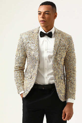 Sparkly Champagne Sequins Notched Lapel Men's Prom Blazer