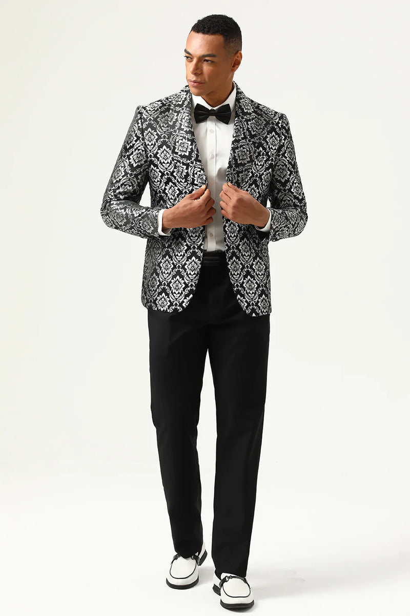 Load image into Gallery viewer, Black and Silver Jacquard Men&#39;s Prom Blazer