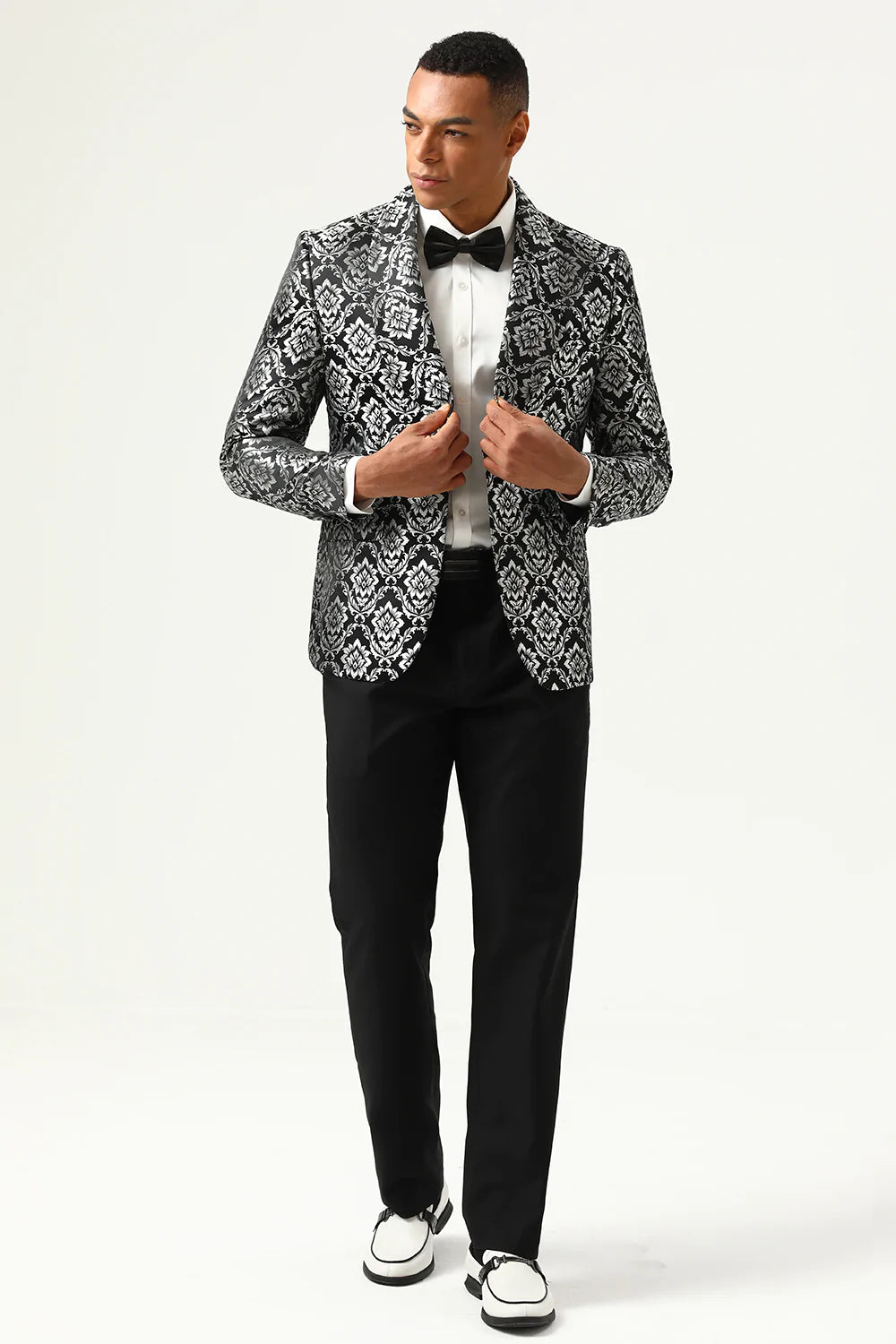 Black and Silver Jacquard Men's Prom Blazer