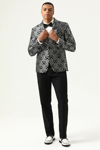 Black and Silver Jacquard Men's Prom Blazer