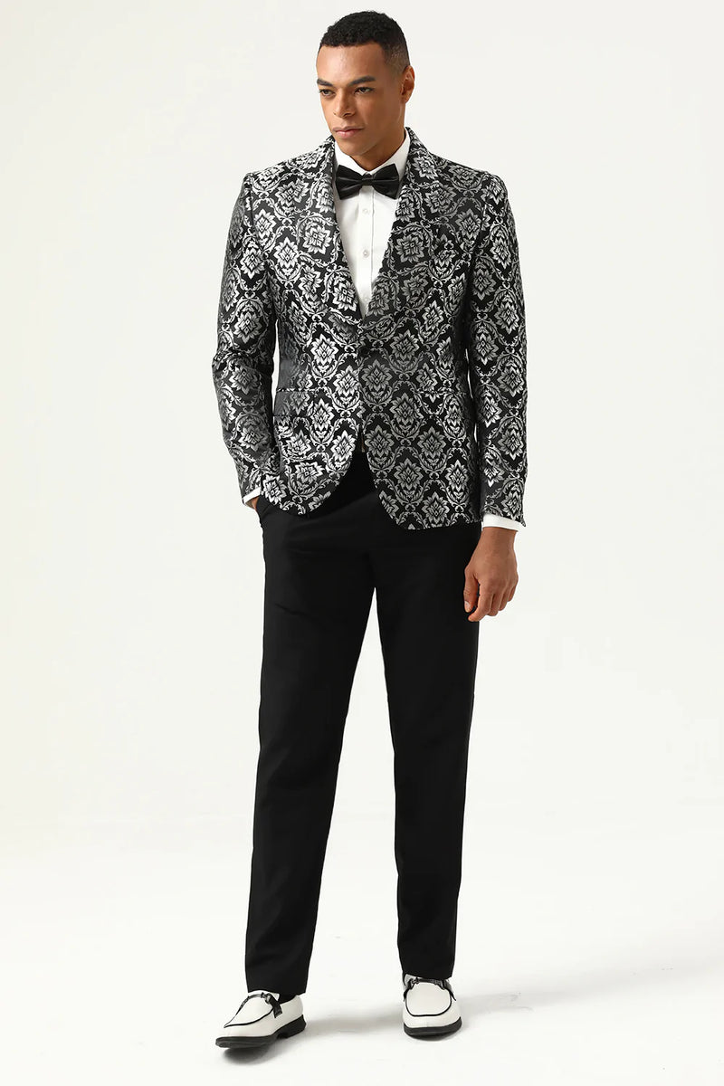 Load image into Gallery viewer, Black and Silver Jacquard Men&#39;s Prom Blazer