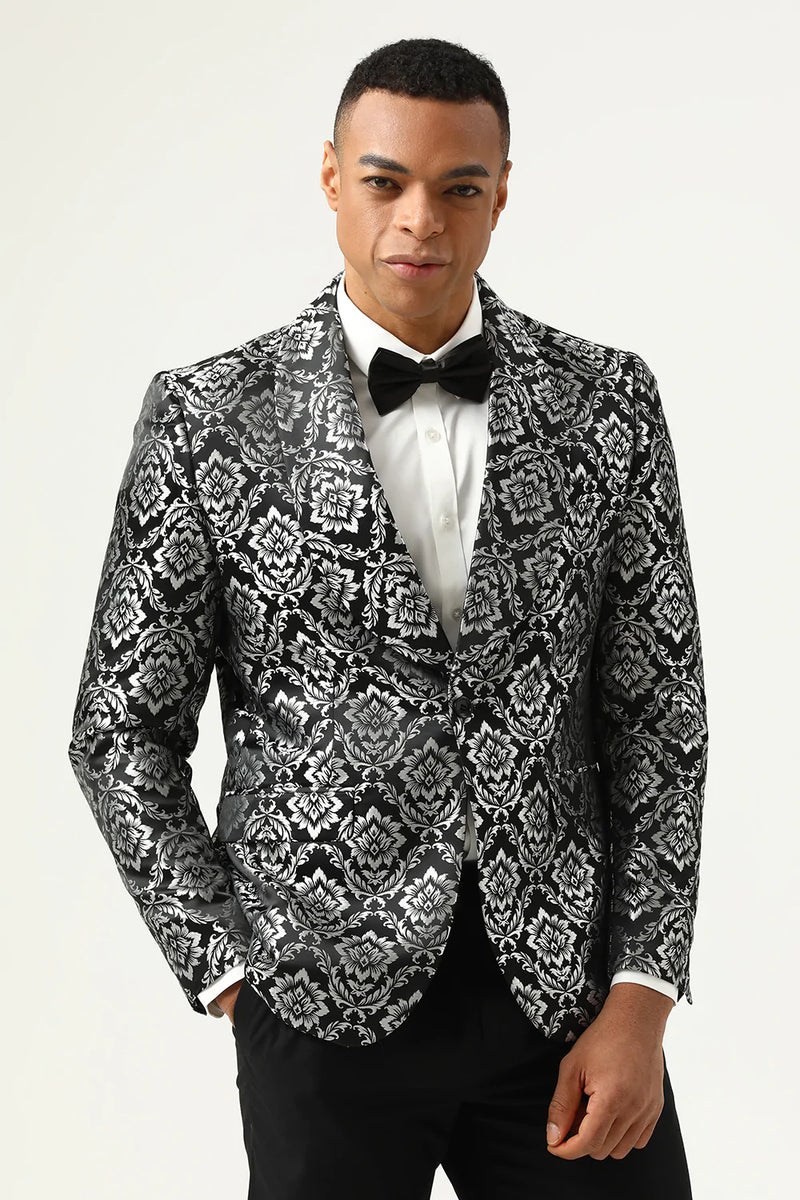 Load image into Gallery viewer, Black and Silver Jacquard Men&#39;s Prom Blazer