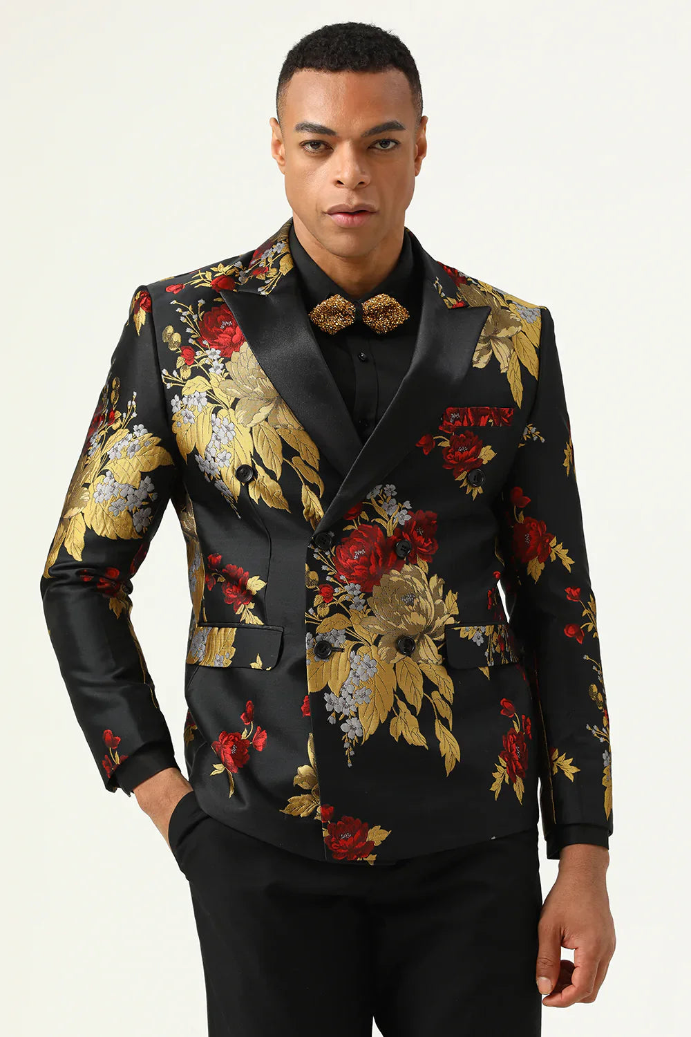 Black Flower Jacquard Men's Prom Blazer