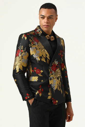 Black Flower Jacquard Men's Prom Blazer