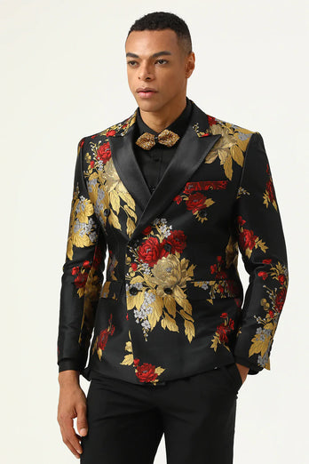 Black Flower Jacquard Men's Prom Blazer