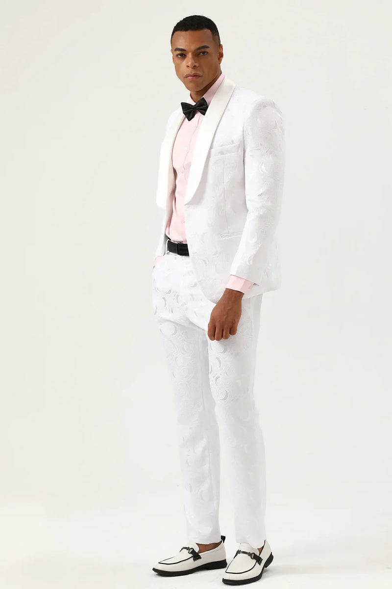 Load image into Gallery viewer, White Jacquard Shawl Lapel 2 Piece Men&#39;s Prom Suits