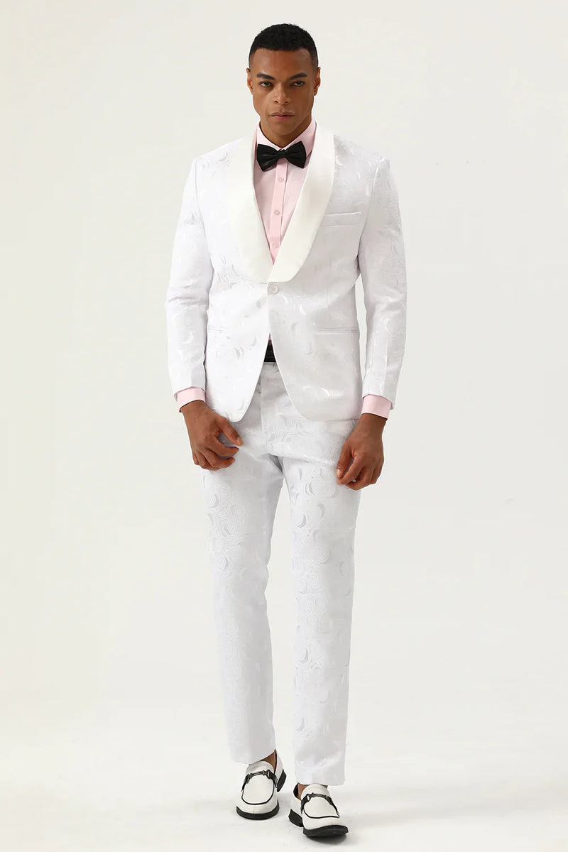 Load image into Gallery viewer, White Jacquard Shawl Lapel 2 Piece Men&#39;s Prom Suits