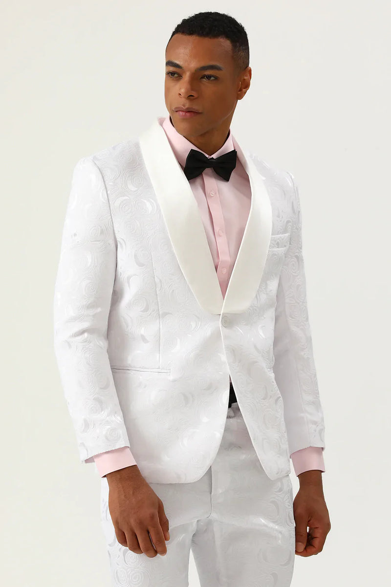 Load image into Gallery viewer, White Jacquard Shawl Lapel 2 Piece Men&#39;s Prom Suits