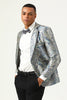 Load image into Gallery viewer, Silver and Blue Jacquard Notched Lapel Men&#39;s Prom Blazer