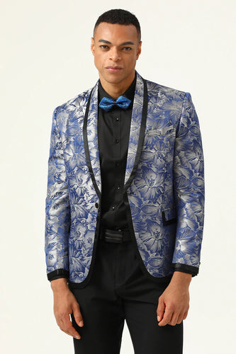 Blue Jacquard Shawl Lapel Men's Prom Jacket