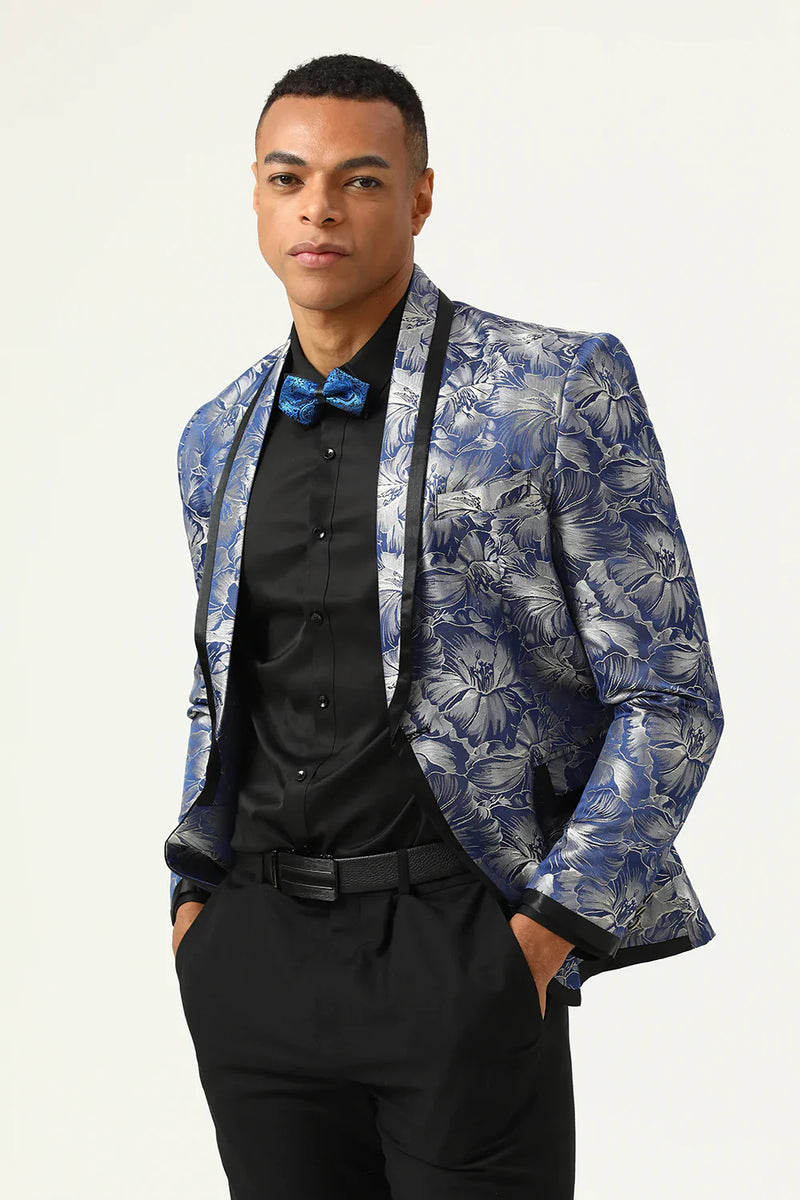 Load image into Gallery viewer, Blue Jacquard Shawl Lapel Men&#39;s Prom Jacket