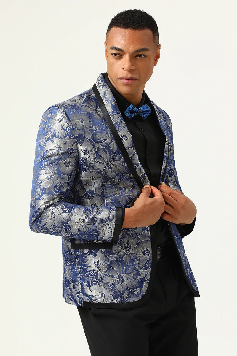 Load image into Gallery viewer, Blue Jacquard Shawl Lapel Men&#39;s Prom Jacket