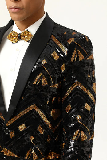 Sparkly Black and Golden Sequins Men's Prom Blazer