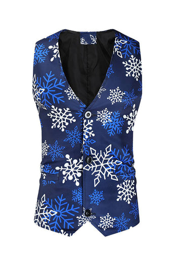 Blue Snowflake Printed 3 Piece Men's Christmas Party Suits