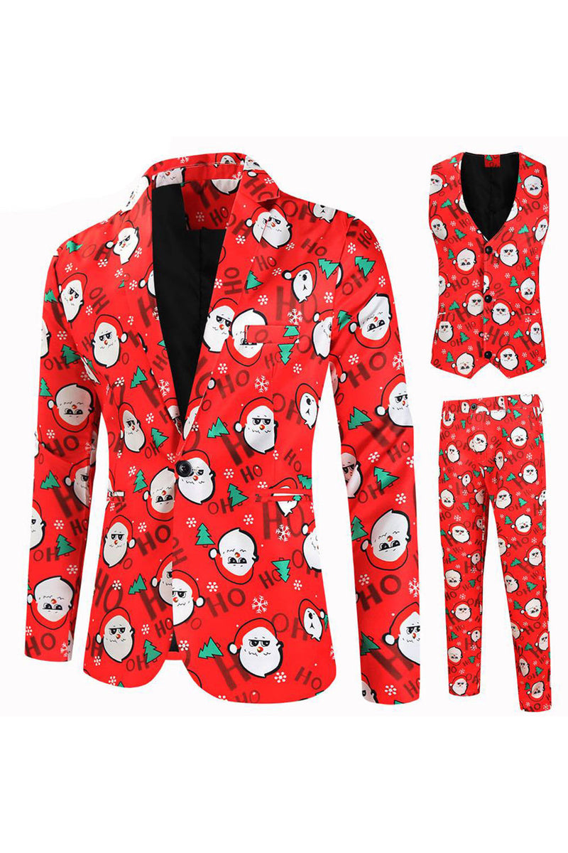 Load image into Gallery viewer, Red Snowman Printed 3 Piece Christmas Party Men&#39;s Suits