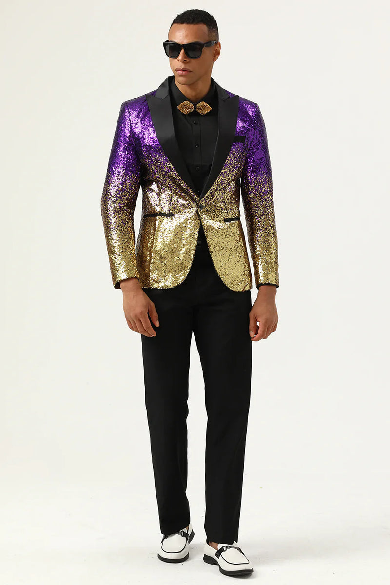 Load image into Gallery viewer, Sparkly Purple and Golden Sequins Men&#39;s Prom Blazer