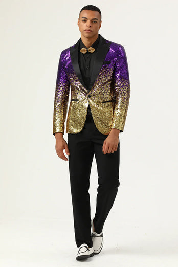 Sparkly Purple and Golden Sequins Men's Prom Blazer