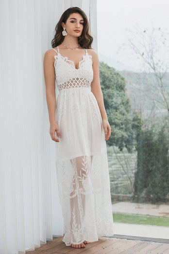 Spaghetti Straps Lace Summer White Graduation Dress