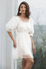 Load image into Gallery viewer, Modest Tulle White Graduation Dress with Lace-up Back