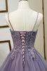 Load image into Gallery viewer, Purple Tulle A Line Beaded Prom Dress with Appliques